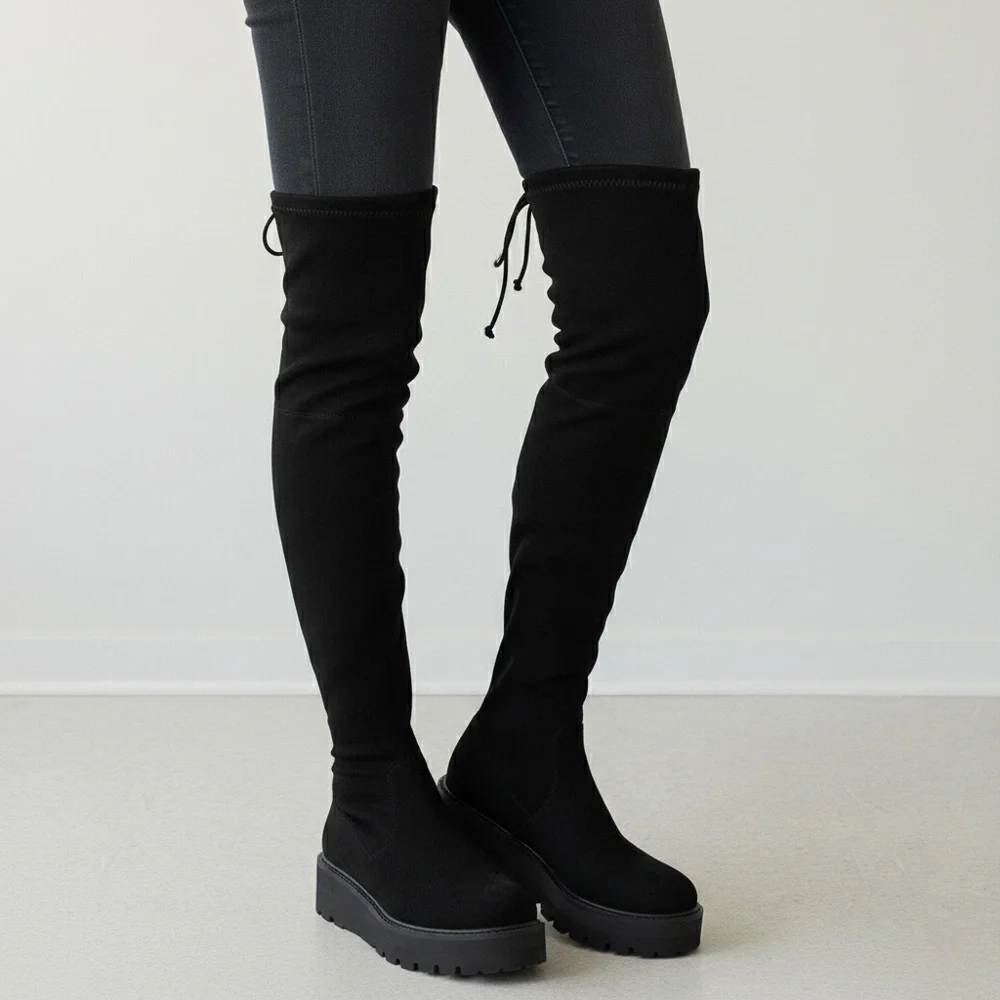 Stuart Weitzman Boots Chalet City Lug Sole Over The Knee Boots Size 8 Black